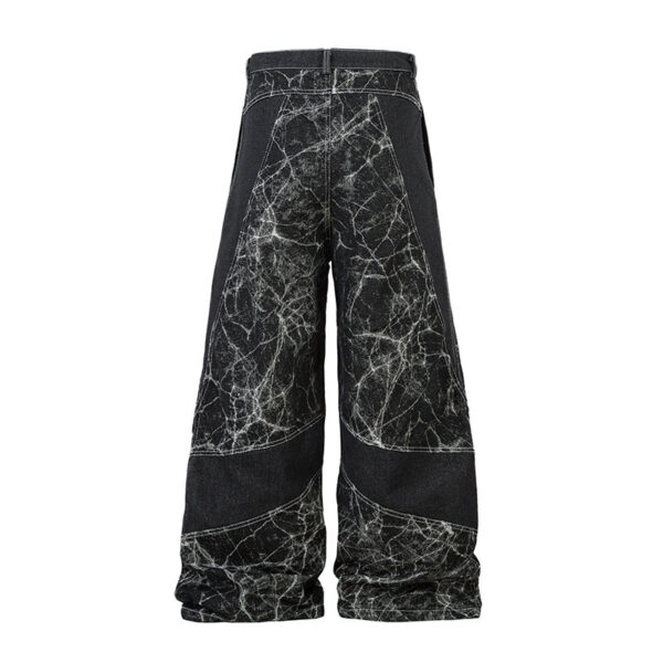 Heavy Patchwork Wide-Leg Jeans – Water-Washed Vintage Statement Pants - Image 4