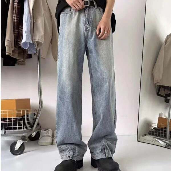 Retro Washed High-Waisted Wide Leg Jeans – Unisex 90s Style - Image 4