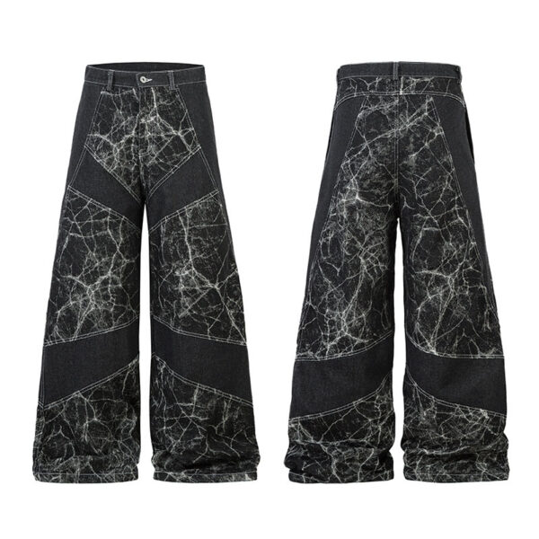 Heavy Patchwork Wide-Leg Jeans – Water-Washed Vintage Statement Pants - Image 5