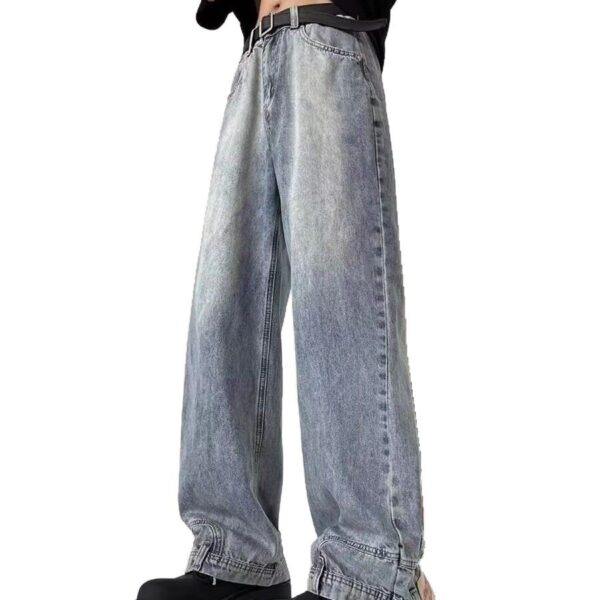 Retro Washed High-Waisted Wide Leg Jeans – Unisex 90s Style