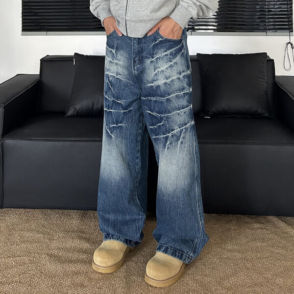 Washed Vintage Lightning Jeans – 90s-Inspired Graphic Denim for Men - Image 3