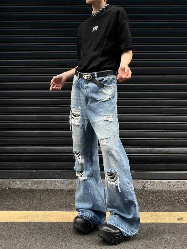 Distressed Micro-Flare Jeans – 2000s Style Ripped Denim with Vintage Wash - Image 6