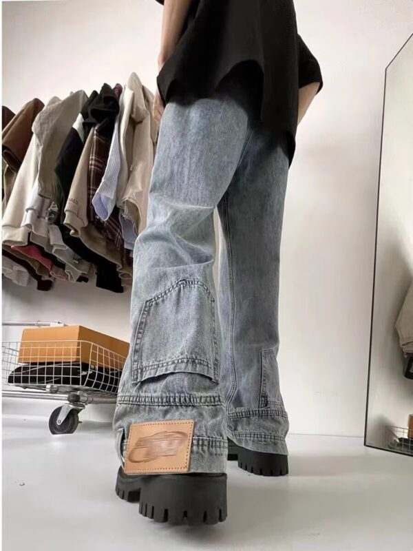 Retro Washed High-Waisted Wide Leg Jeans – Unisex 90s Style - Image 7