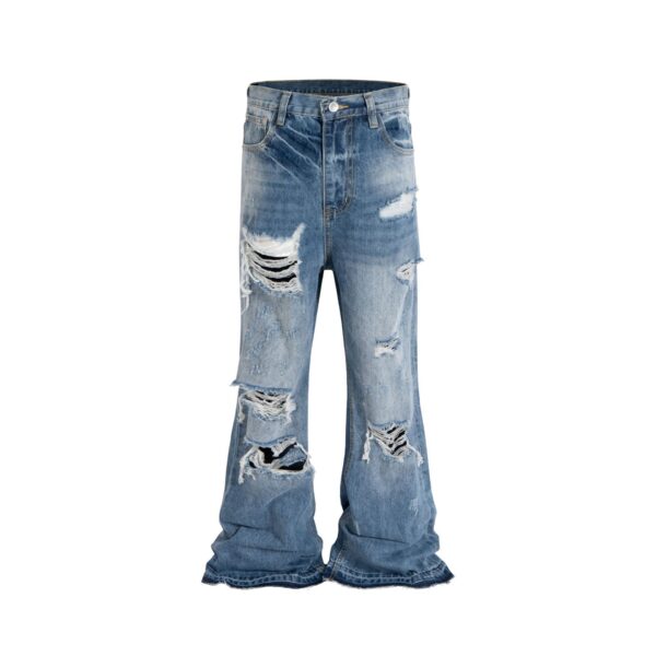 Distressed Micro-Flare Jeans – 2000s Style Ripped Denim with Vintage Wash