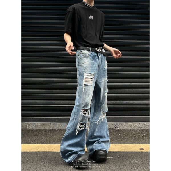 Distressed Micro-Flare Jeans – 2000s Style Ripped Denim with Vintage Wash - Image 5