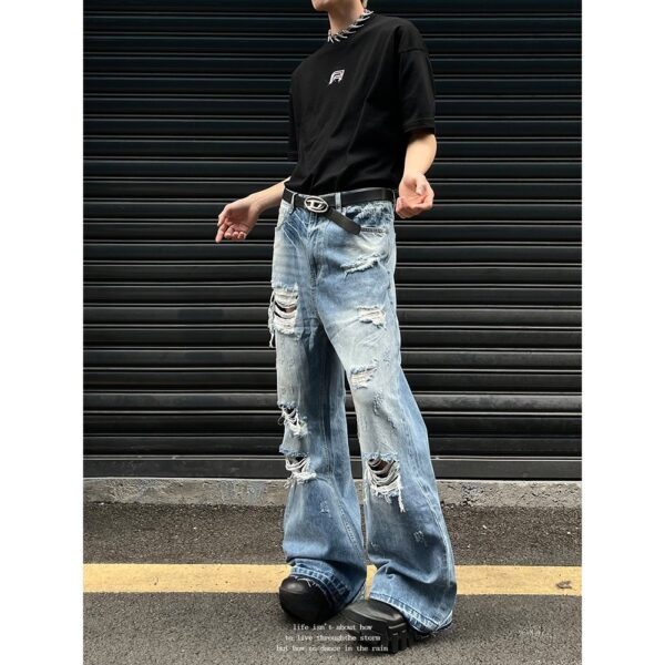 Distressed Micro-Flare Jeans – 2000s Style Ripped Denim with Vintage Wash - Image 4