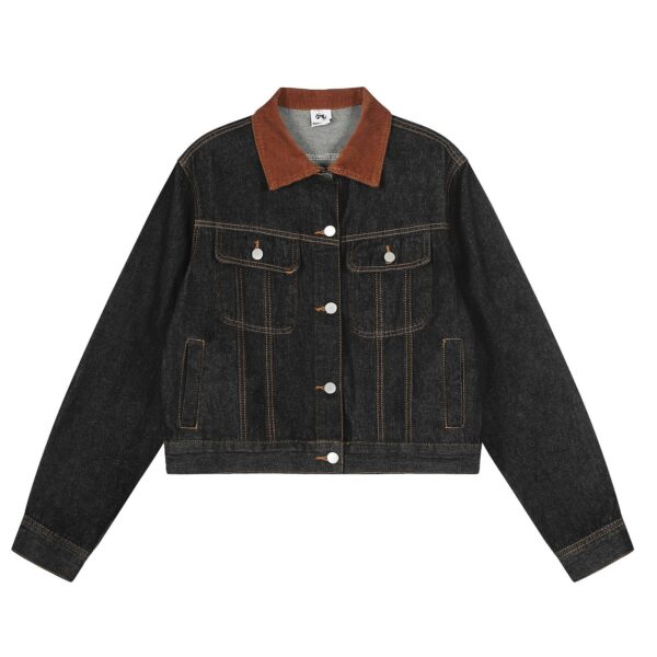 Corduroy collar denim vintage washed vintage jacket - Image 3
