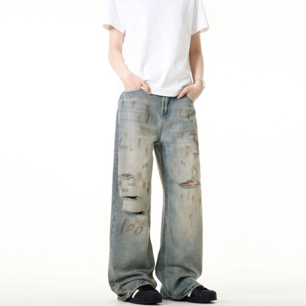 Washed Vintage Ripped Denim Jeans – Relaxed Summer Fit for Men - Image 3