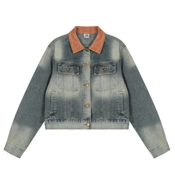 Corduroy collar denim vintage washed vintage jacket