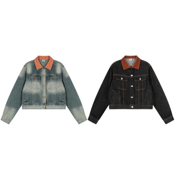 Corduroy collar denim vintage washed vintage jacket - Image 5