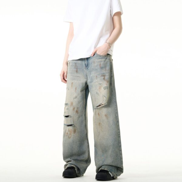 Washed Vintage Ripped Denim Jeans – Relaxed Summer Fit for Men - Image 4