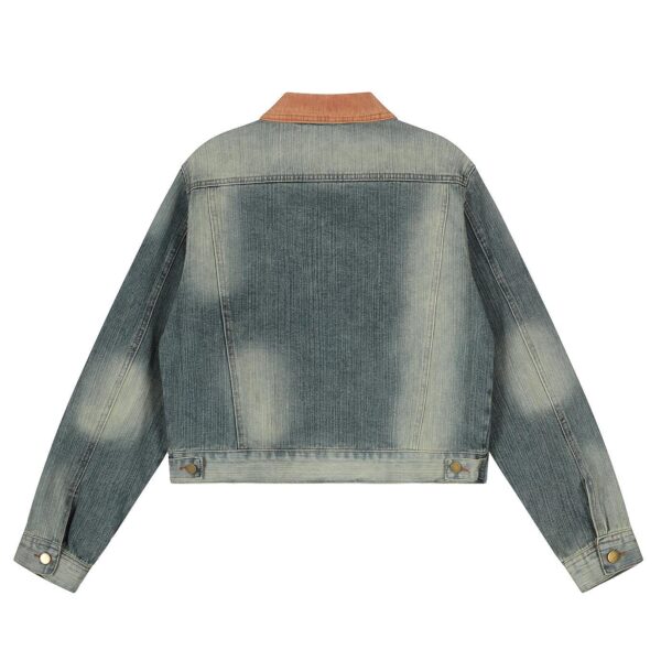Corduroy collar denim vintage washed vintage jacket - Image 2